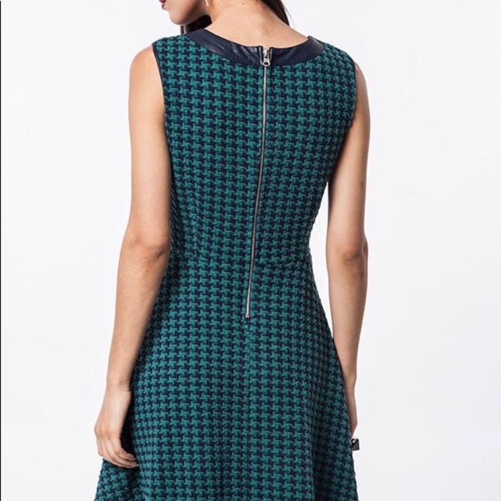 Green and Navy Houndstooth Fit and Flare Dress - Picture 2 of 6
